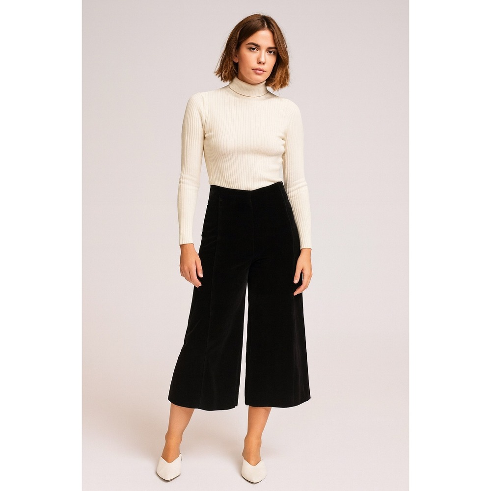 Alex Evenings Wide Leg Velvet Pull On Pants Black Womens Size L Cropped